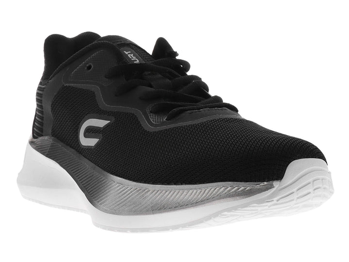 Tenis de baloncesto COURT en color negro con suela blanca y detalles en gris.