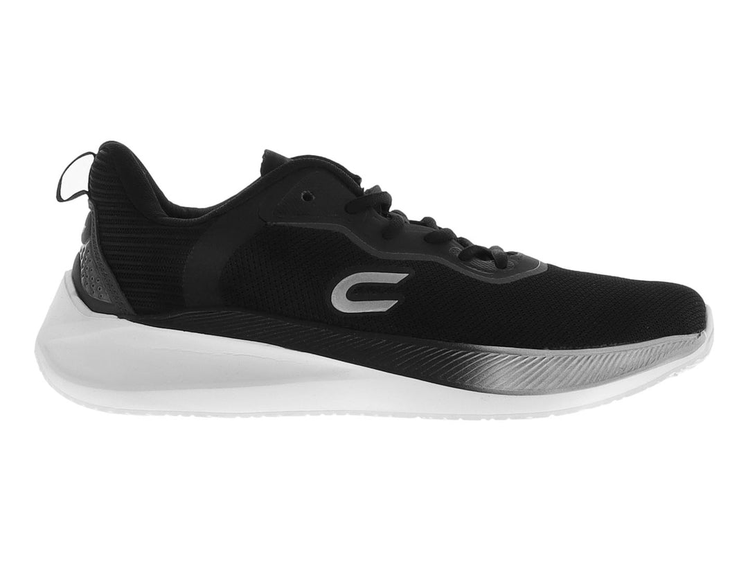 Tenis de baloncesto COURT en color negro con suela blanca y detalles en gris.