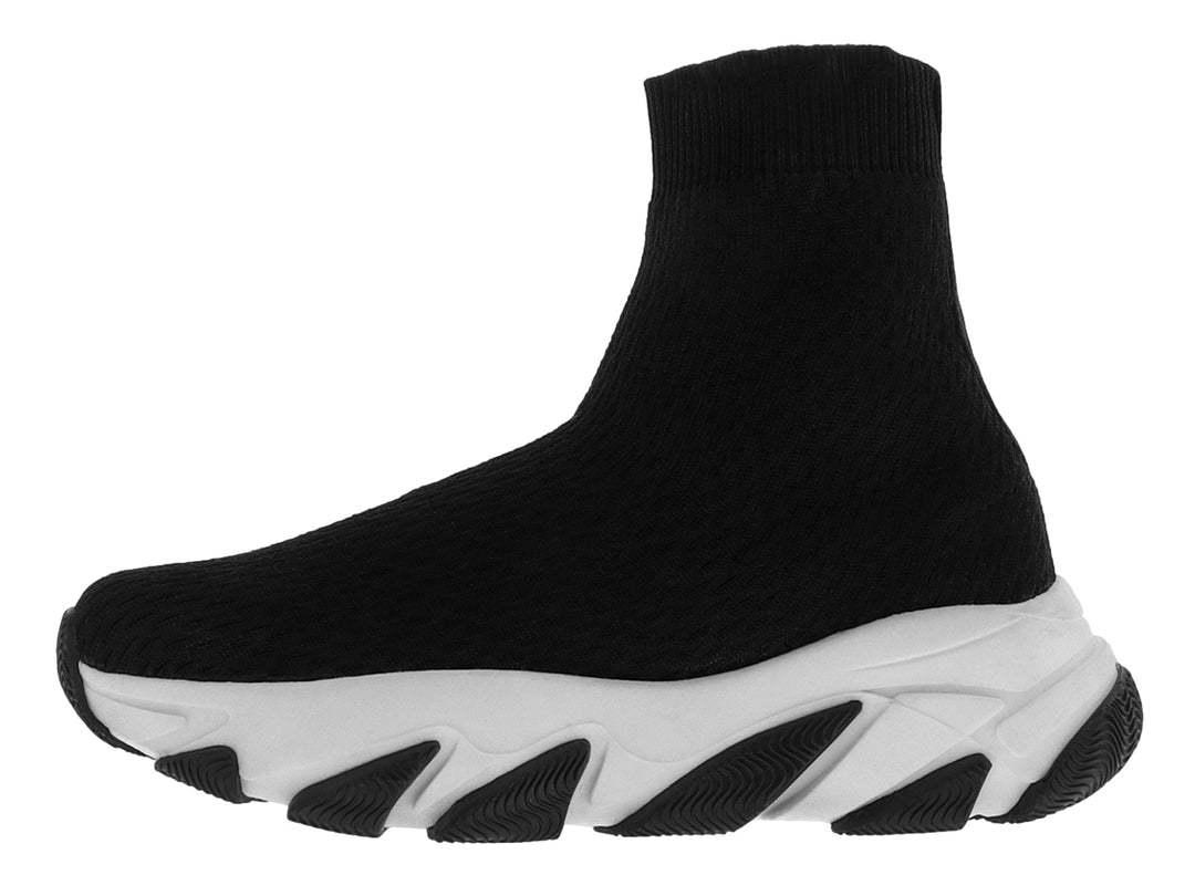 Tenis deportivos negros tipo calcetín con suela blanca robusta de la marca Capa de Ozono.