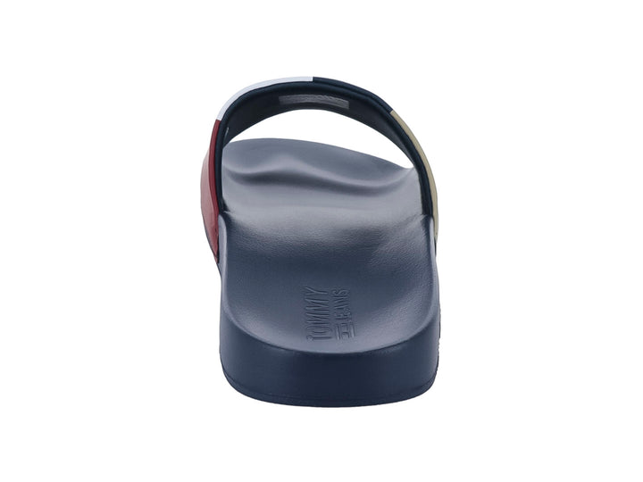 Sandalia slide Tommy Hilfiger para hombre en color azul marino y beige.
