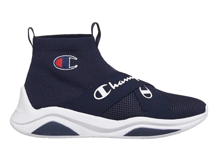 Tenis deportivos Champion Legend X Over color azul marino con suela blanca y diseño sin agujetas.