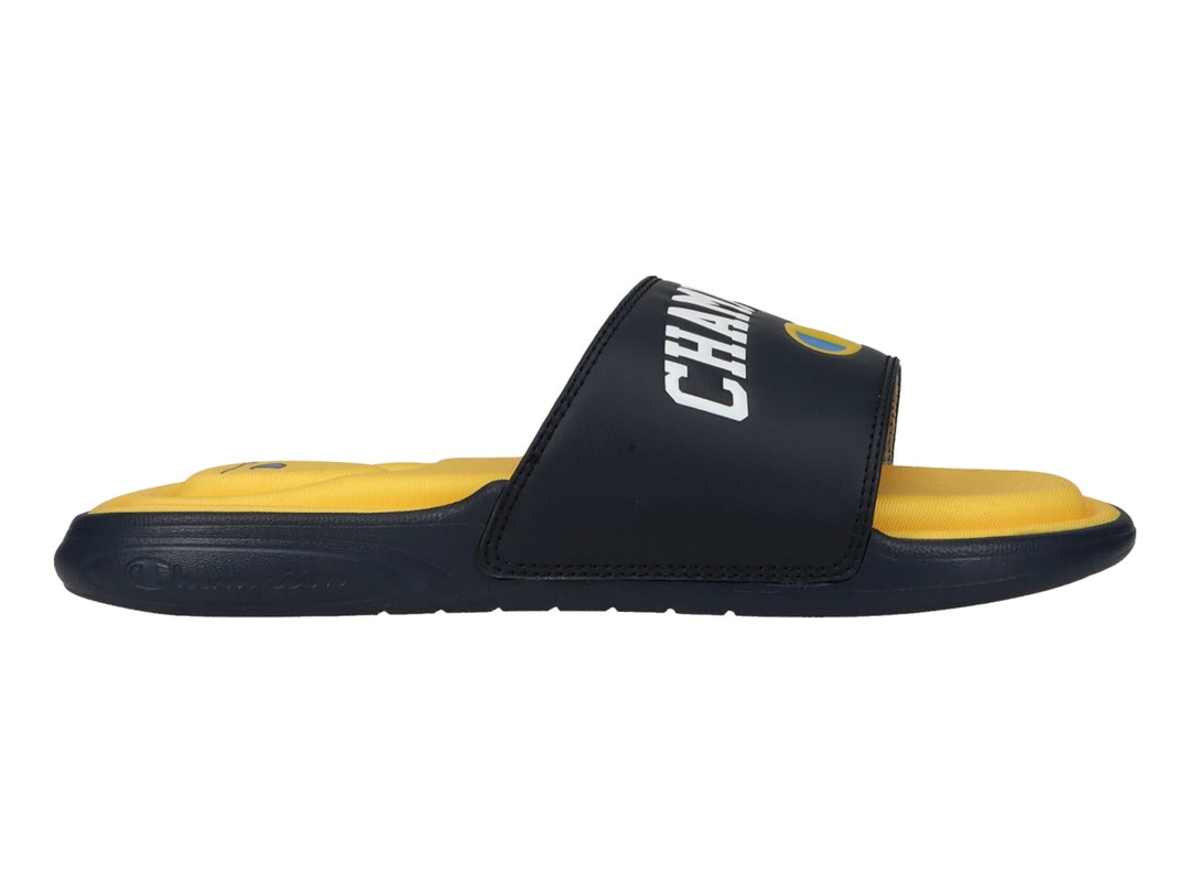Sandalia deportiva Champion Vital Arch en color azul marino y amarillo.