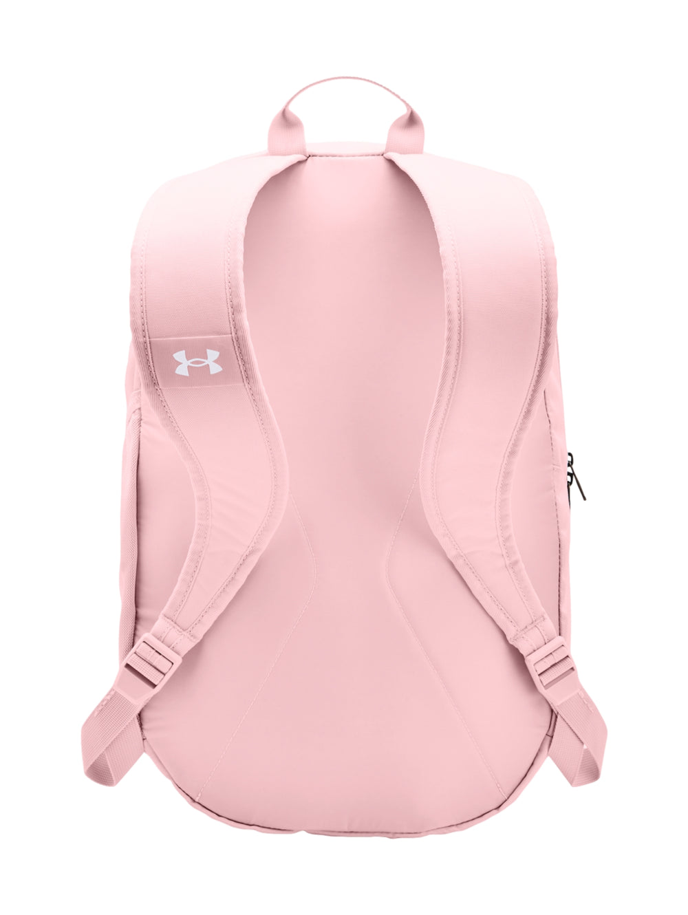 Mochila Under Armour Hustle Lite en color rosa con logotipo blanco frontal.