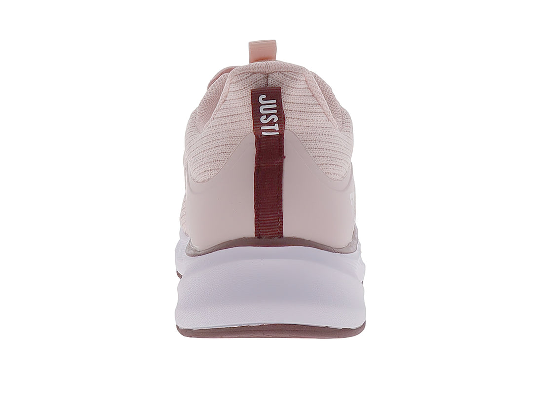 Tenis deportivos Justart en color rosa con suela blanca y agujetas coordinadas.