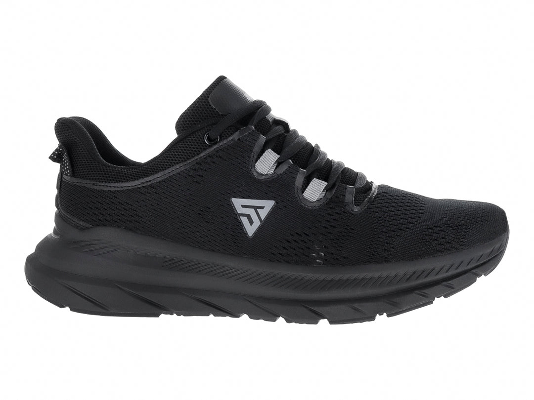 Tenis de baloncesto Justart color negro con detalles en gris y suela robusta.