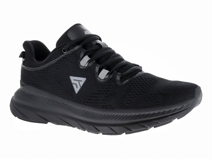 Tenis de baloncesto Justart color negro con detalles en gris y suela robusta.