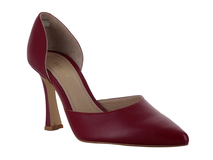 Zapato rojo de tacón grueso y punta fina con talón abierto para Mujer.