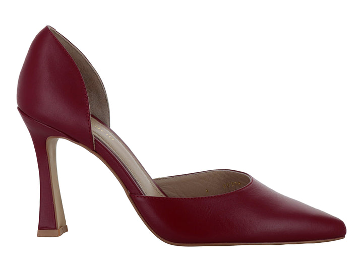 Zapato rojo de tacón grueso y punta fina con talón abierto para Mujer.