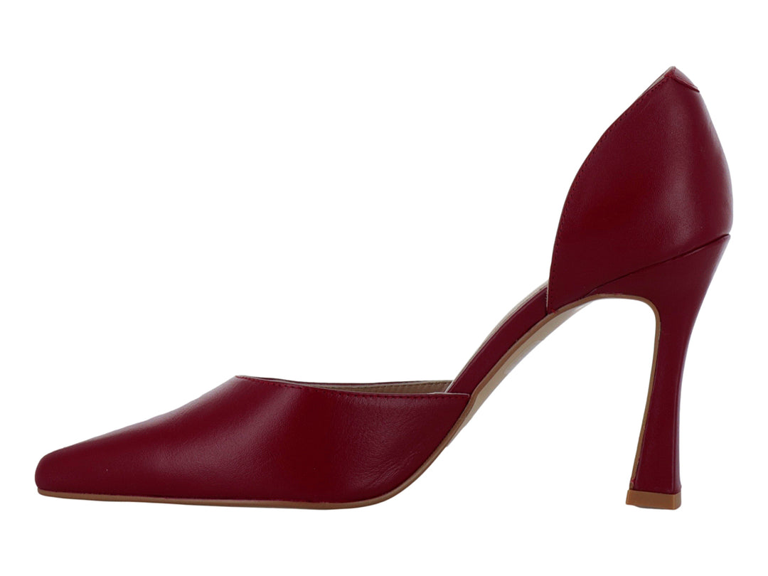 Zapato rojo de tacón grueso y punta fina con talón abierto para Mujer.