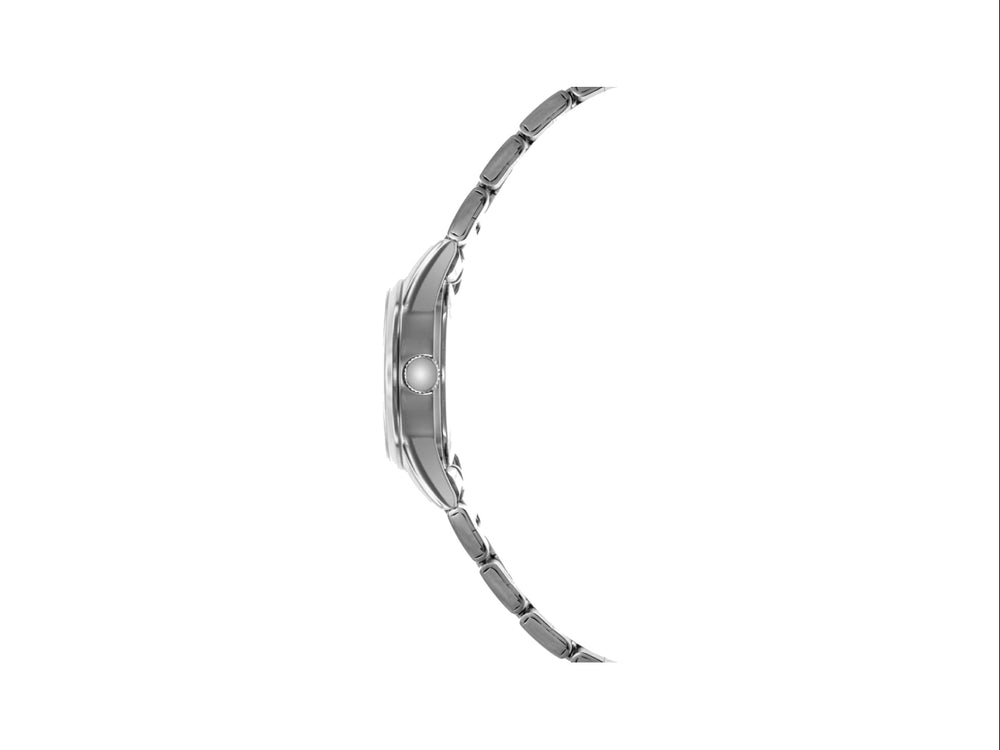 Reloj Citizen para mujer en color plata con esfera blanca, caja circular y correa de metal.