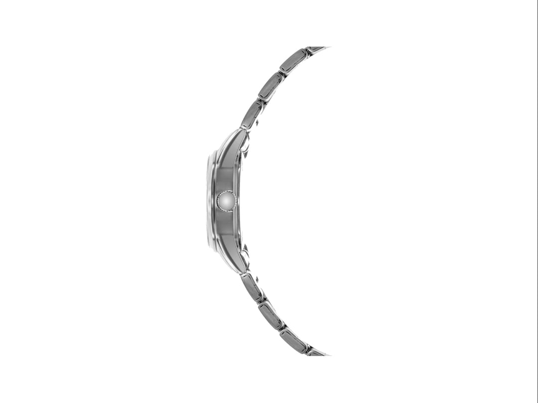 Reloj Citizen para mujer en color plata con esfera blanca, caja circular y correa de metal.
