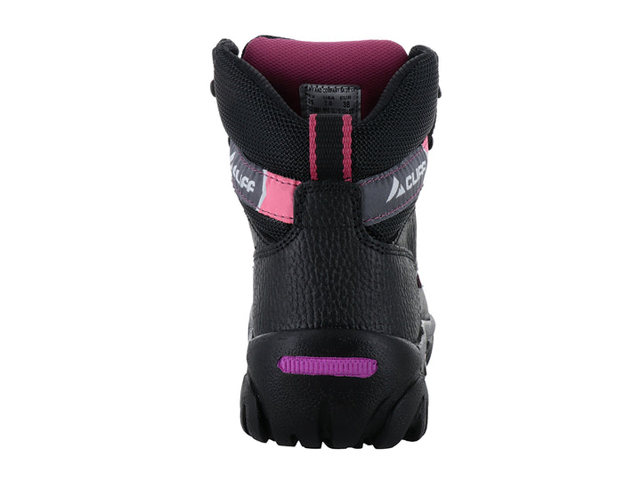 Botín de seguridad CLIFF color negro con detalles en rosa y suela robusta.