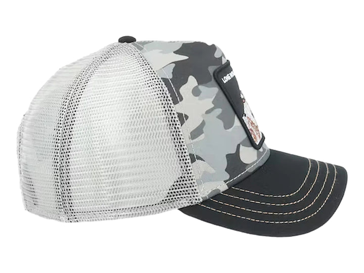 Gorra de camuflaje gris y negro con parche frontal de Lone Wolf.