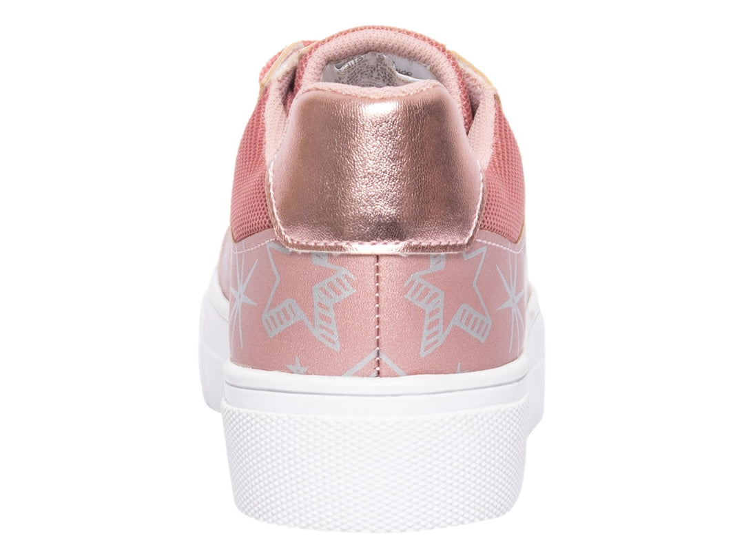 Tenis Aeropostale para niña en color oro rosado metálico con estampado de estrellas y suela blanca de plataforma.