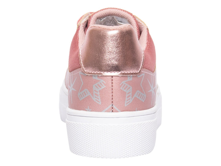 Tenis Aeropostale para niña en color oro rosado metálico con estampado de estrellas y suela blanca de plataforma.