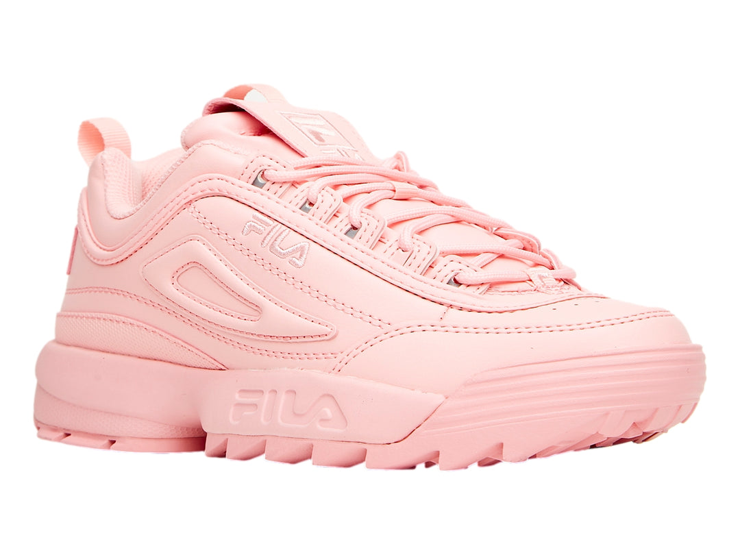 Tenis FILA Disruptor II Premium en color rosa coral blush con suela gruesa y dentada.