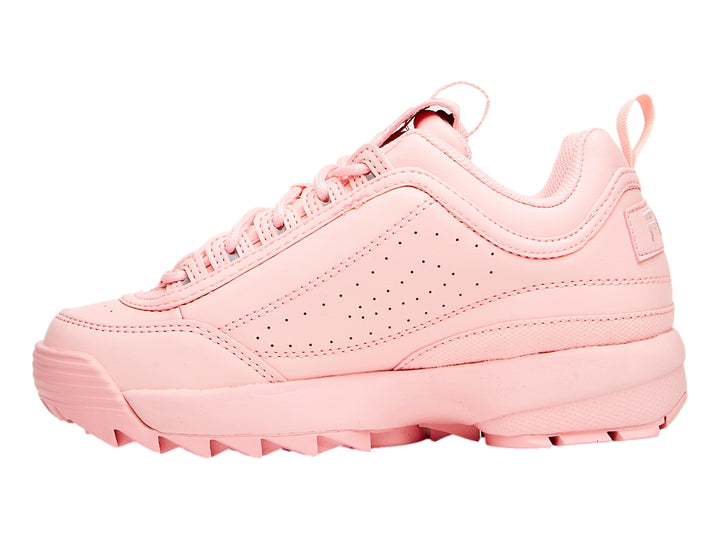 Tenis FILA Disruptor II Premium en color rosa coral blush con suela gruesa y dentada.