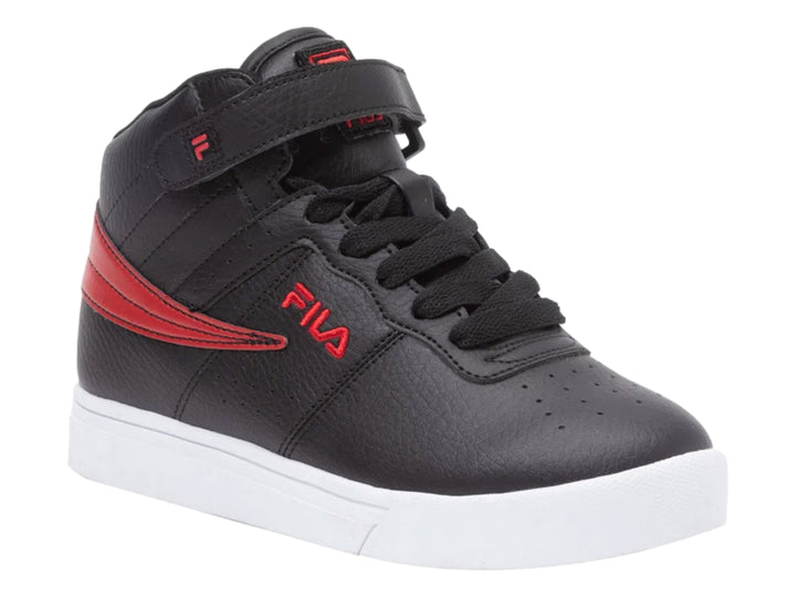 Tenis FILA VULC 13 2D de bota color negro con suela blanca y detalles en rojo.