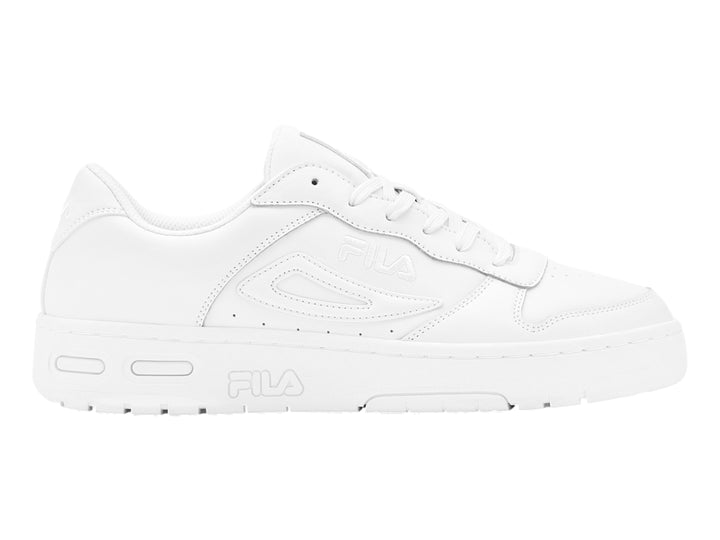 Tenis deportivos FILA completamente blancos con suela y cordones a juego.