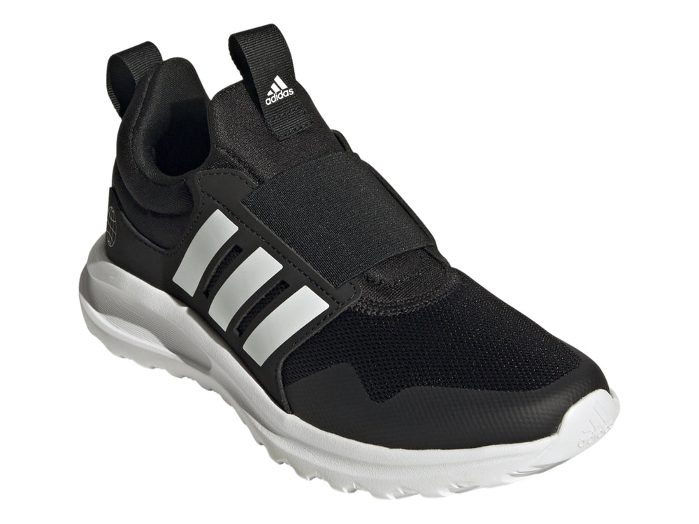 Tenis deportivos Adidas Activeride 2.0 J color negro con tres franjas y suela blanca.