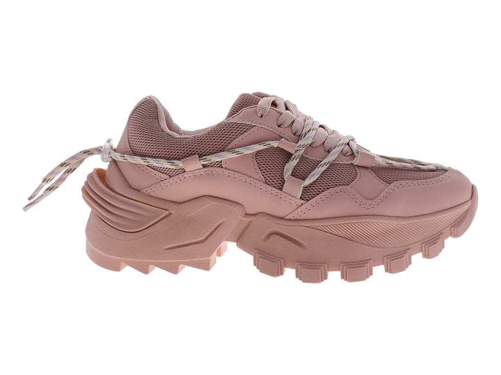 Tenis Be and Red color rosa con suela ancha y plataforma, diseño deportivo y moderno.