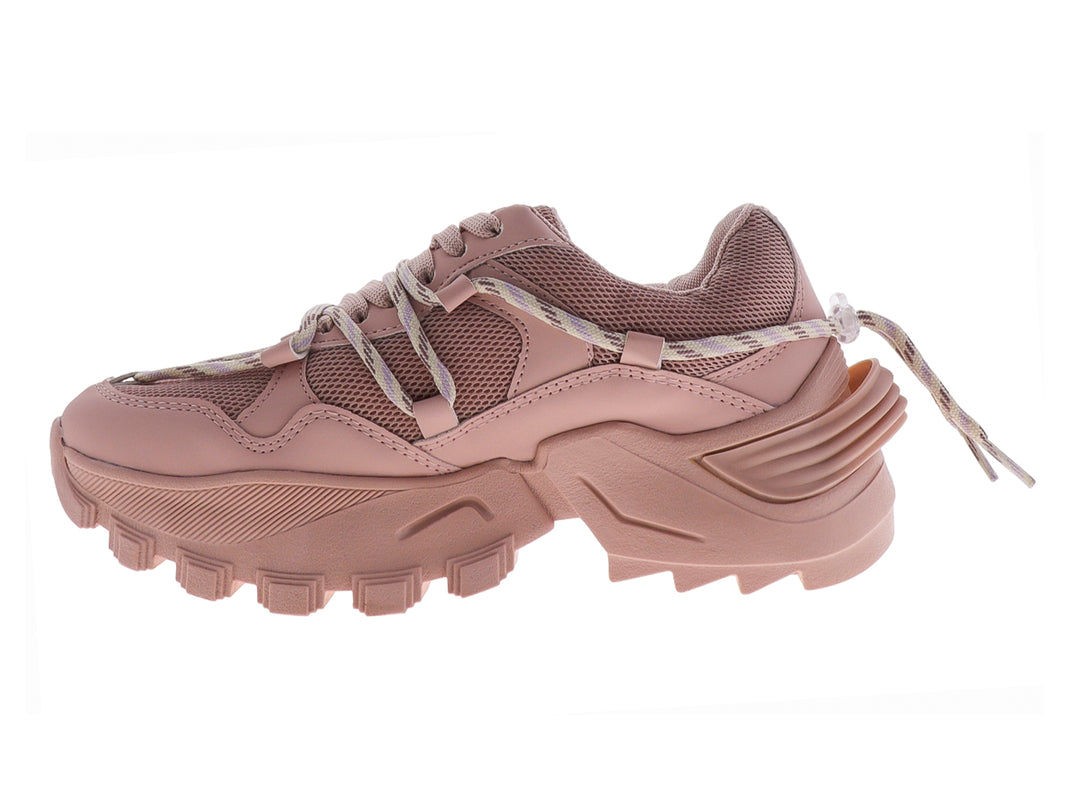 Tenis Be and Red color rosa con suela ancha y plataforma, diseño deportivo y moderno.