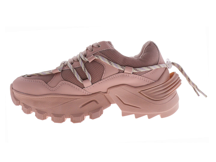Tenis Be and Red color rosa con suela ancha y plataforma, diseño deportivo y moderno.