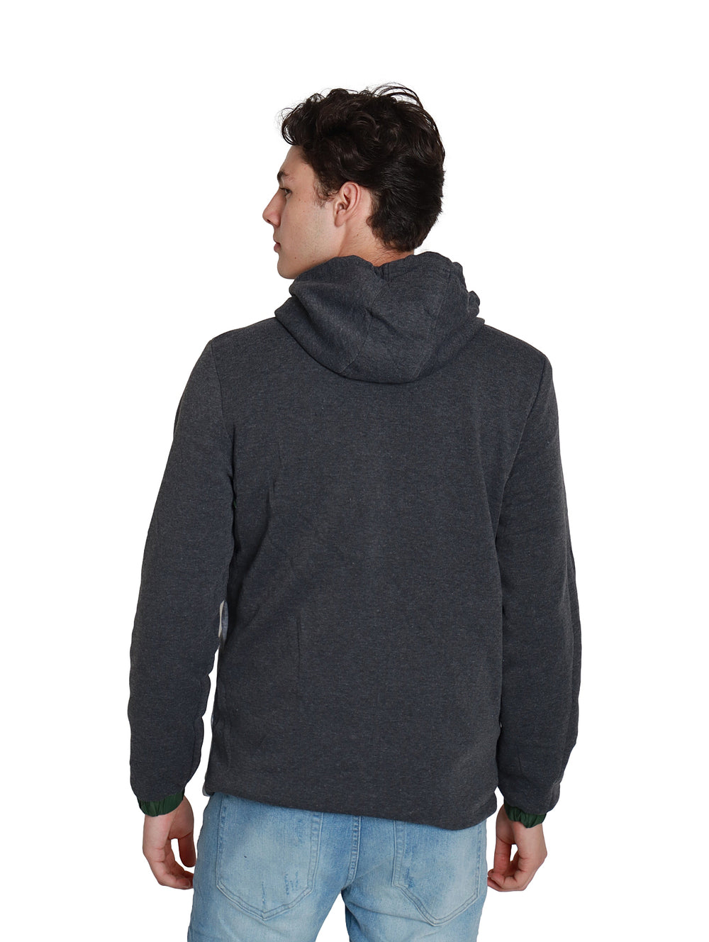 Sudadera American Fly para hombre con diseño de bloques en gris y blanco, detalles en olivo y cierre frontal.