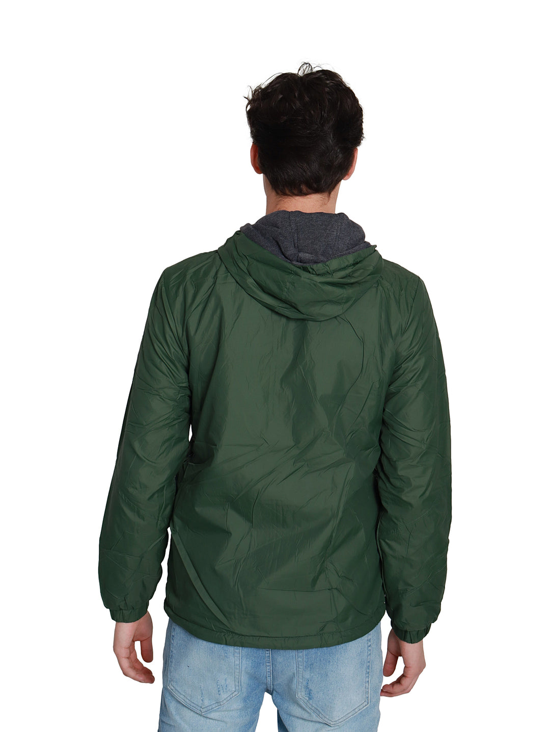 Sudadera American Fly para hombre con diseño de bloques en gris y blanco, detalles en olivo y cierre frontal.