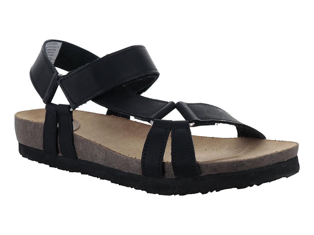 Sandalia CARAY Salma color negro con tiras ajustables y suela marrón y negra.