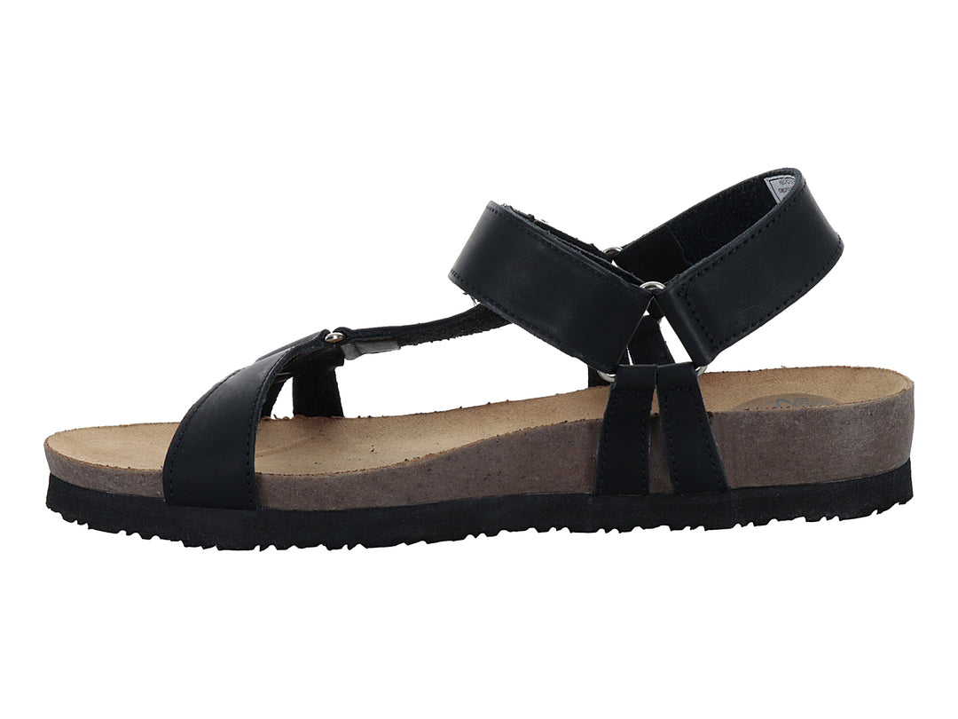 Sandalia CARAY Salma color negro con tiras ajustables y suela marrón y negra.