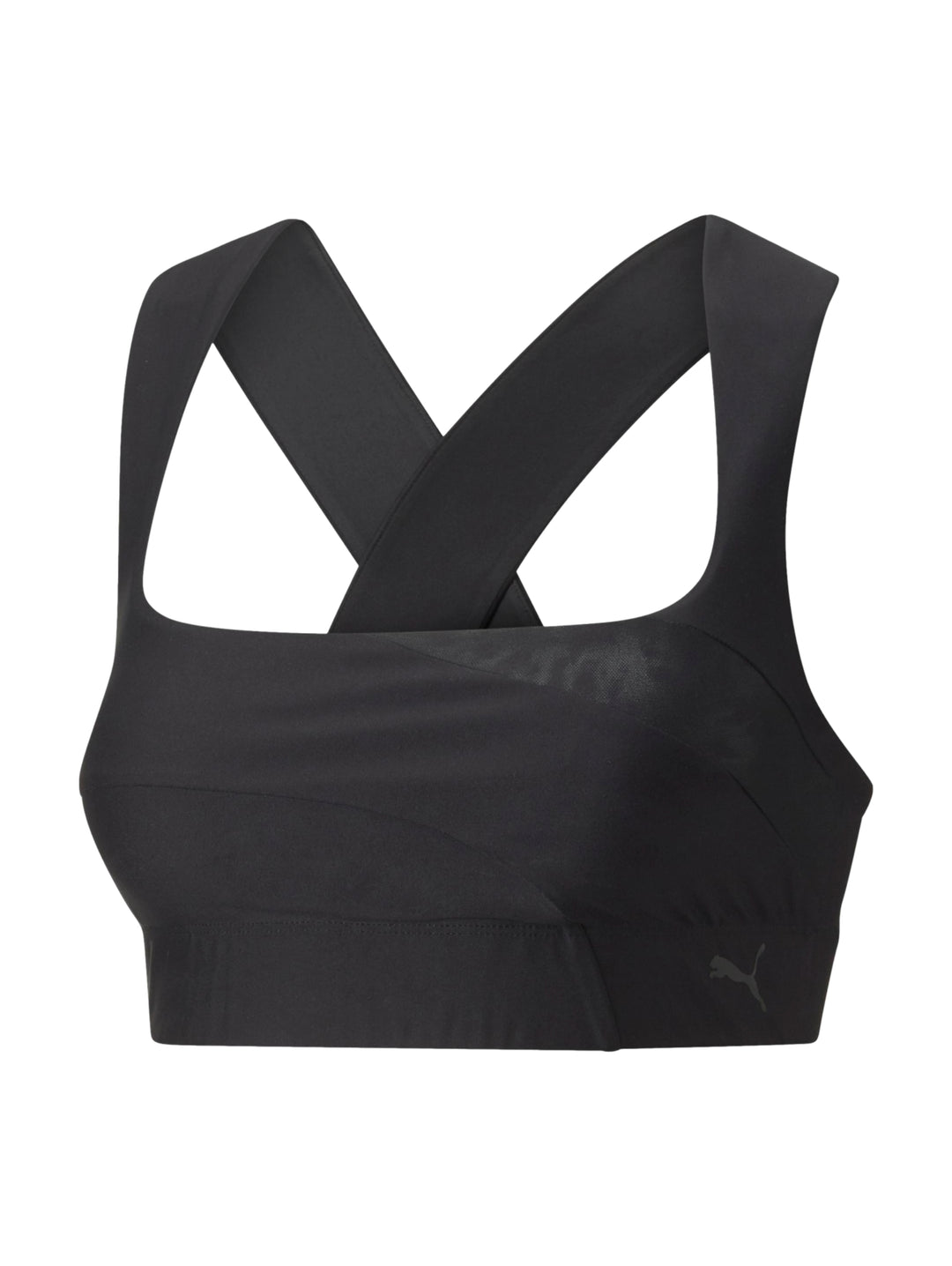 Top deportivo Puma de color negro con tirantes cruzados.
