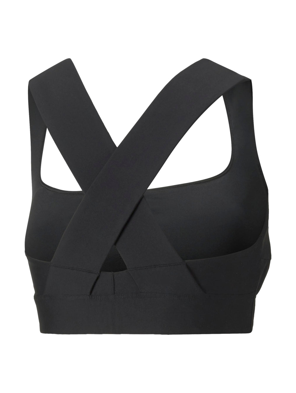 Top deportivo Puma de color negro con tirantes cruzados.