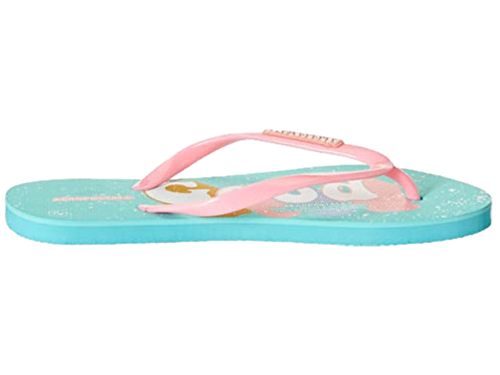Sandalias Aeropostale para niña en color aqua con tiras color rosa y detalles brillantes.
