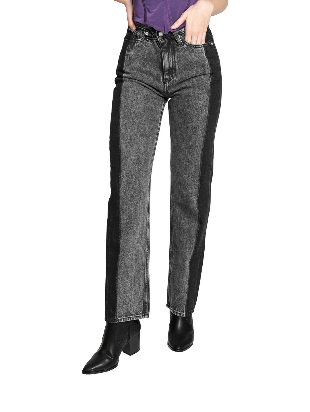 Pantalones Calvin Klein Rectos Negro y Gris para Mujer
