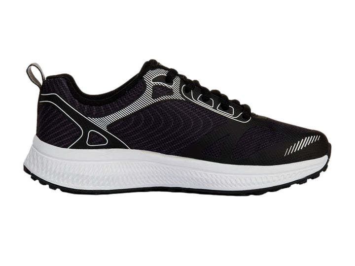 Tenis deportivos Skechers Go Run Consistent en color negro con suela blanca y detalles lineales.