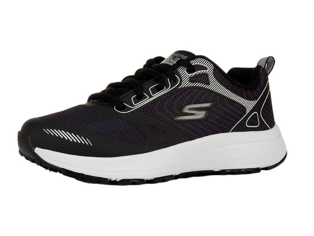 Tenis deportivos Skechers Go Run Consistent en color negro con suela blanca y detalles lineales.