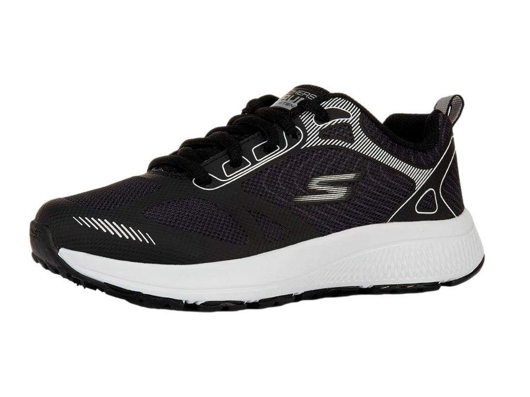 Tenis deportivos Skechers Go Run Consistent en color negro con suela blanca y detalles lineales.