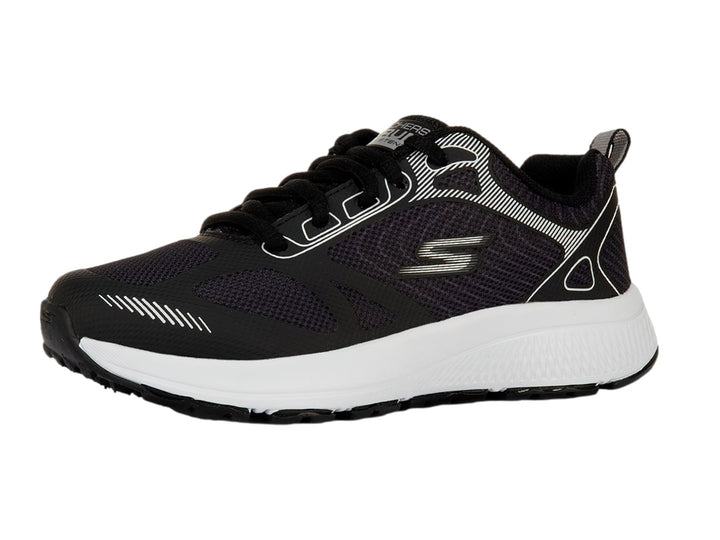 Tenis deportivos Skechers Go Run Consistent en color negro con suela blanca y detalles lineales.