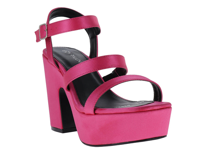 Sandalia de plataforma color rosa pitaya con tacón grueso y correas cruzadas para mujer.