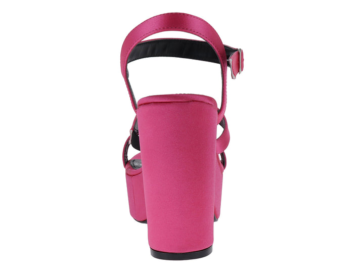 Sandalia de plataforma color rosa pitaya con tacón grueso y correas cruzadas para mujer.