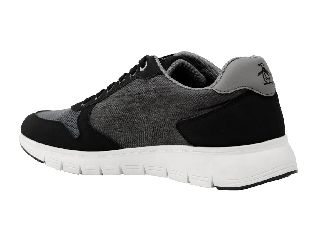 Tenis deportivos Penguin en color negro y gris con suela blanca y cordones negros.