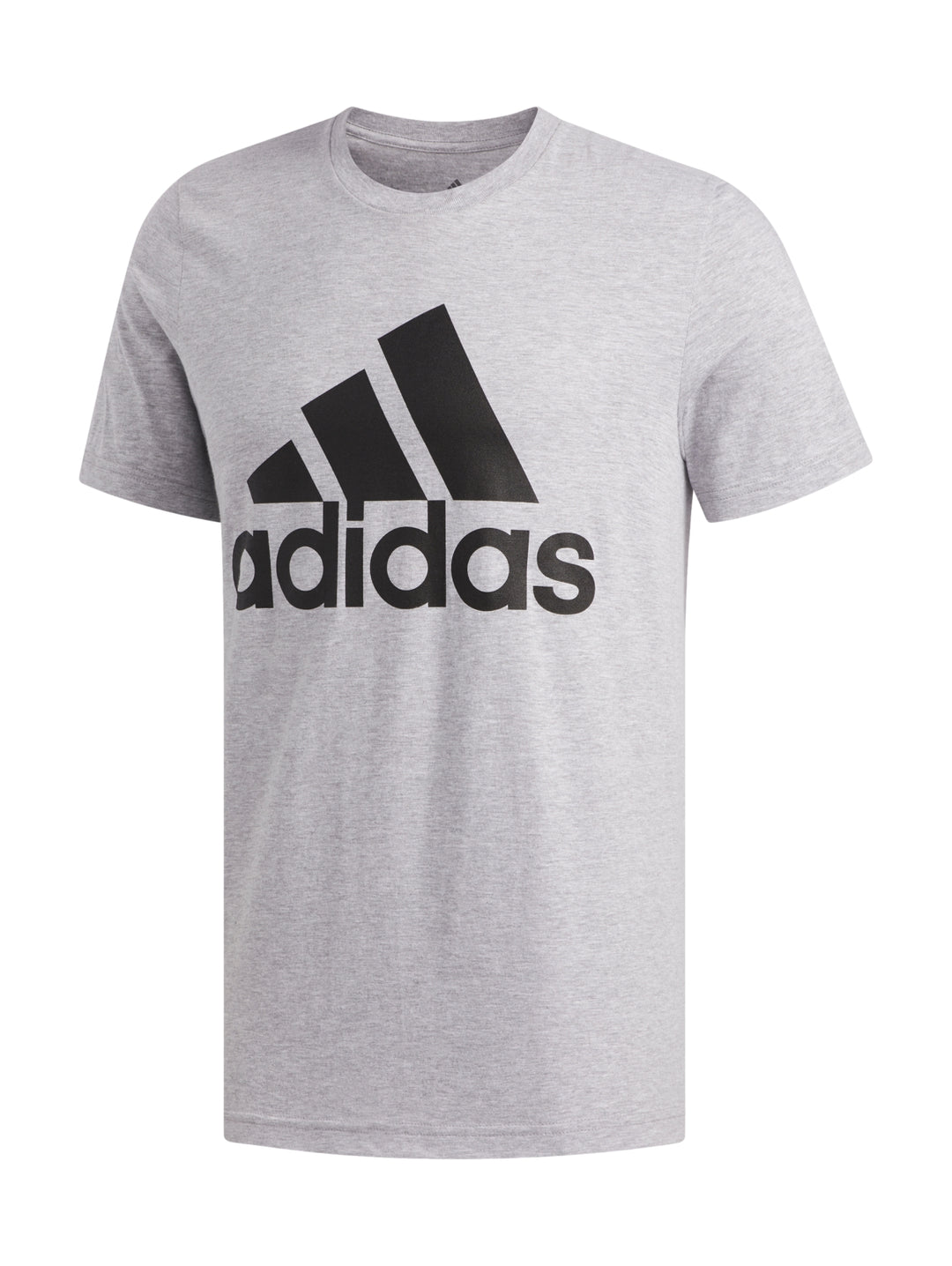 Camiseta gris de manga corta con logotipo de Adidas en color negro centrado en el pecho.