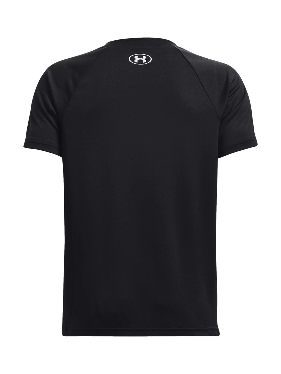 Playera deportiva Under Armour de color negro con logotipo y nombre de la marca en el pecho.
