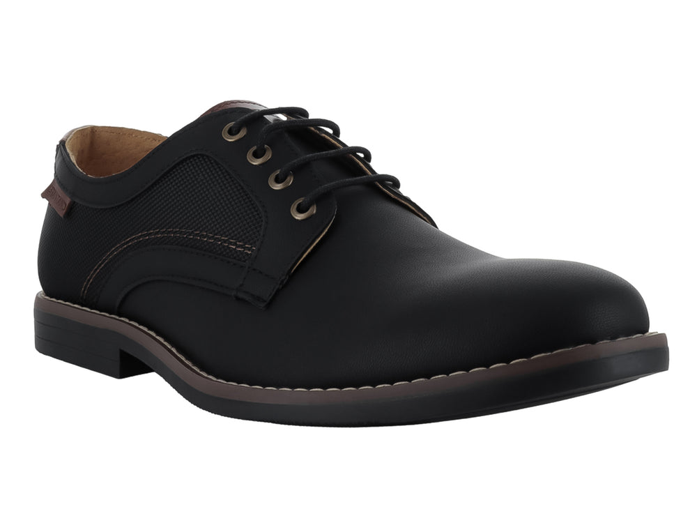 Zapato casual para hombre de color negro con cordones y detalles en marrón en el interior.