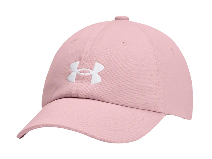 Gorra Under Armour de color rosa con logotipo blanco frontal.