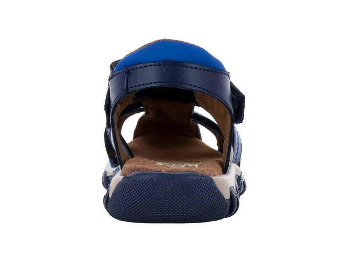 Sandalia infantil Confratelli color azul marino con suela beige y detalles en azul.