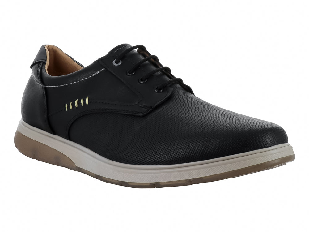 Zapato casual color negro para hombre con cordones y suela blanca y café.