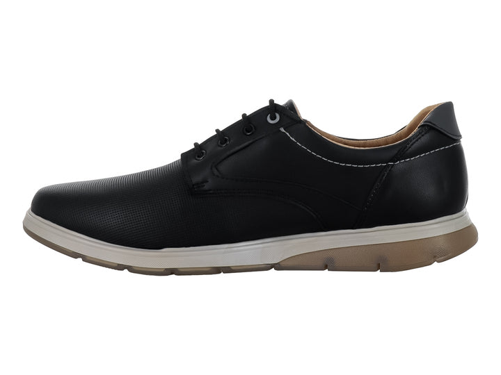 Zapato casual color negro para hombre con cordones y suela blanca y café.