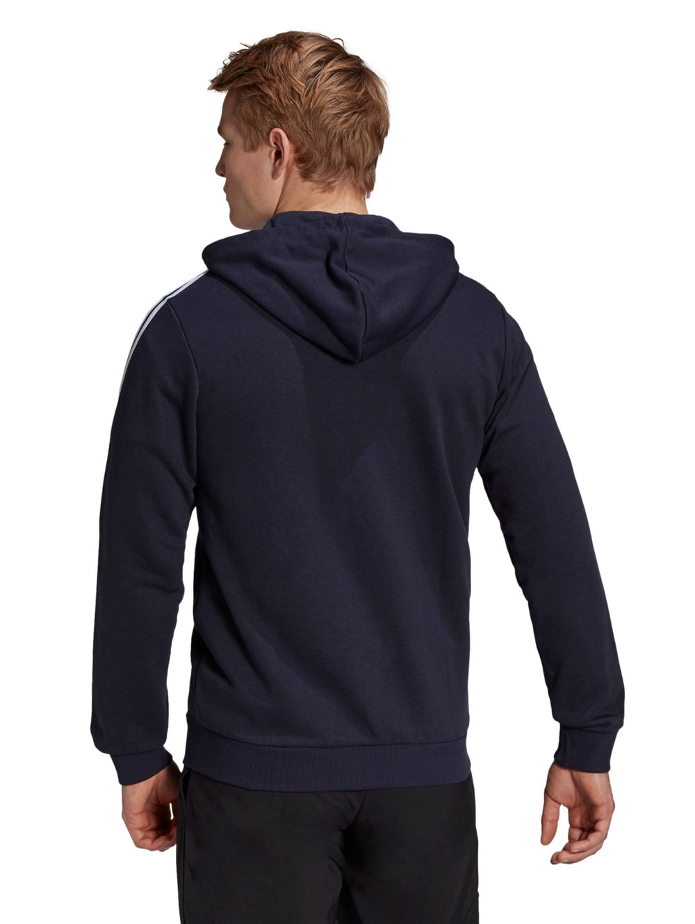 Sudadera azul marino con capucha y rayas blancas laterales de Adidas.
